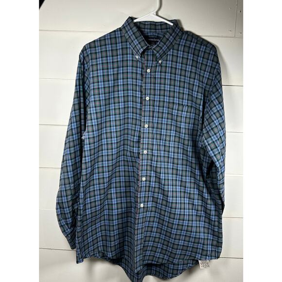 EUC Lands End No Iron Twill Traditional Fit Men Button Down Shirt Tartan Plaid - Picture 1 of 11